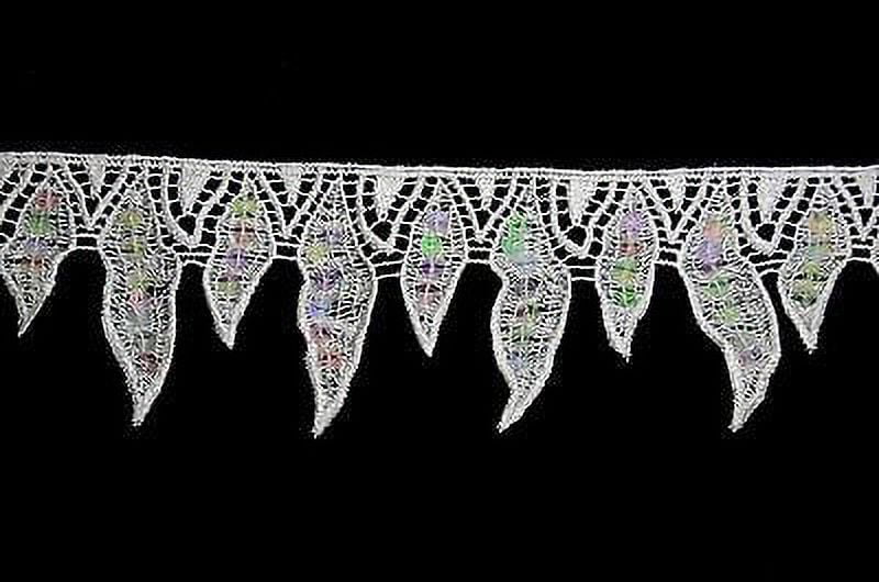 Lily 2.5" Black or White Sequins Leaf Guipure Beautiful Venice Lace Trim by Yard