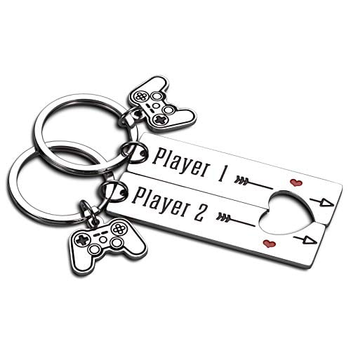 2PCS Funny Gamer Gifts Keychain for Boyfriend Husband Couples from Girlfriend Wife Valentines Christmas Birthday Anniversary Giftss for Fiancé Men Him Player 1 Player 2 Matching Couple Jewelry 