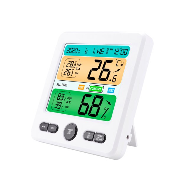 Inteprter Termómetro digital Higrómetro Reloj Pantalla HD Despertador con unidades duales Alarmas duales Medidor interior Medidor electrónico Termómetros Blanco Inteprter HA004059-01