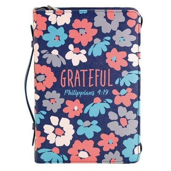 White Dove Designs 213008 Grateful Philippians 4-19-Navy Floral Bible Cover, Extra Large