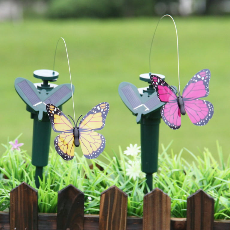 LA TALUS Solar Powered Flying Fluttering Fake Butterfly Yard Garden Stake  Ornament Decor Random Color One Size 
