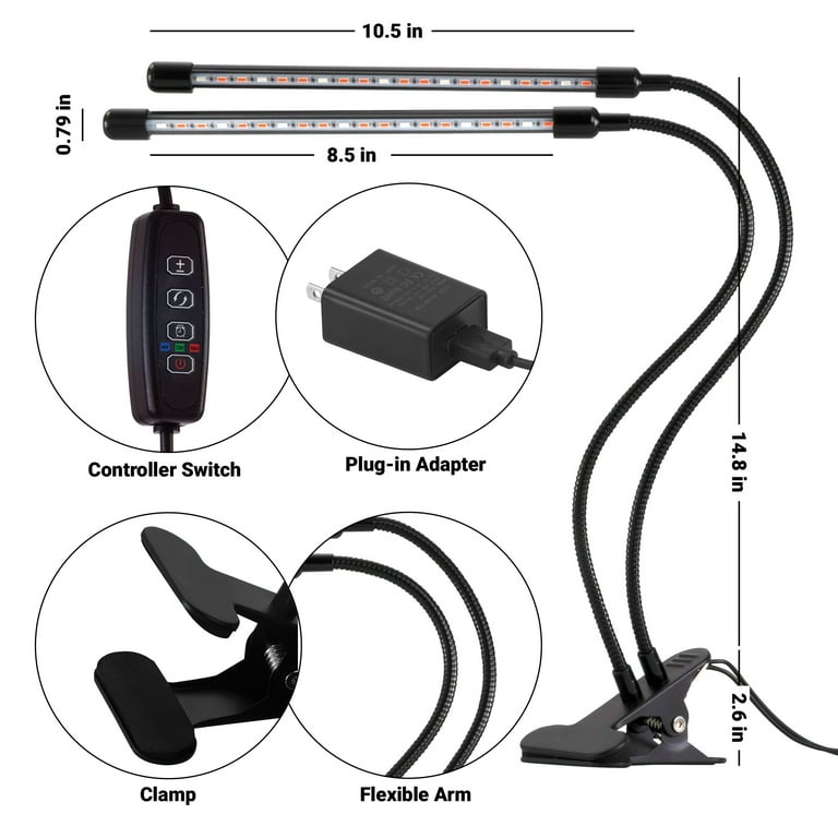 20W Adjustable 2-Head Clip-on LED Grow Light