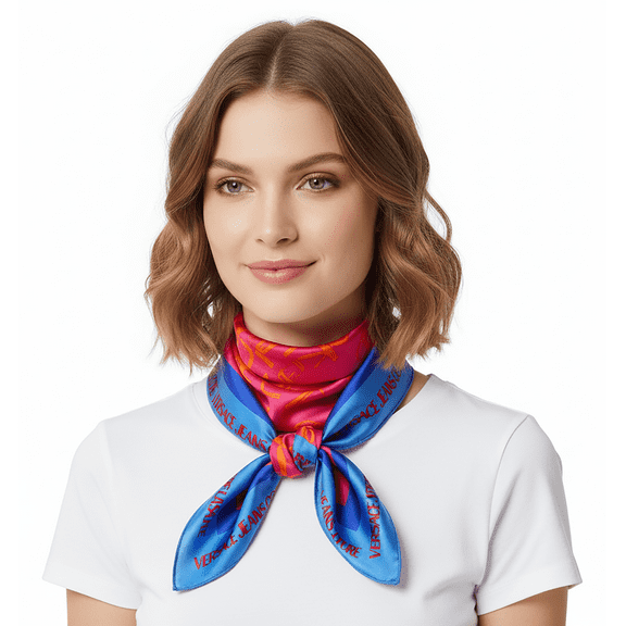 Versace Jeans Couture Hot Pink/Blue Signature Graffiti Print Medium Square Scarf for Womens