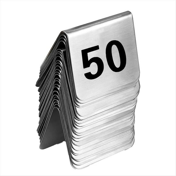 50 Uds. Marcador de Mesa para Restaurante y Bar, Letrero de Números de Mesa, Tarjetas de Números de Mesa Apilables, Número Negro de Doble Cara