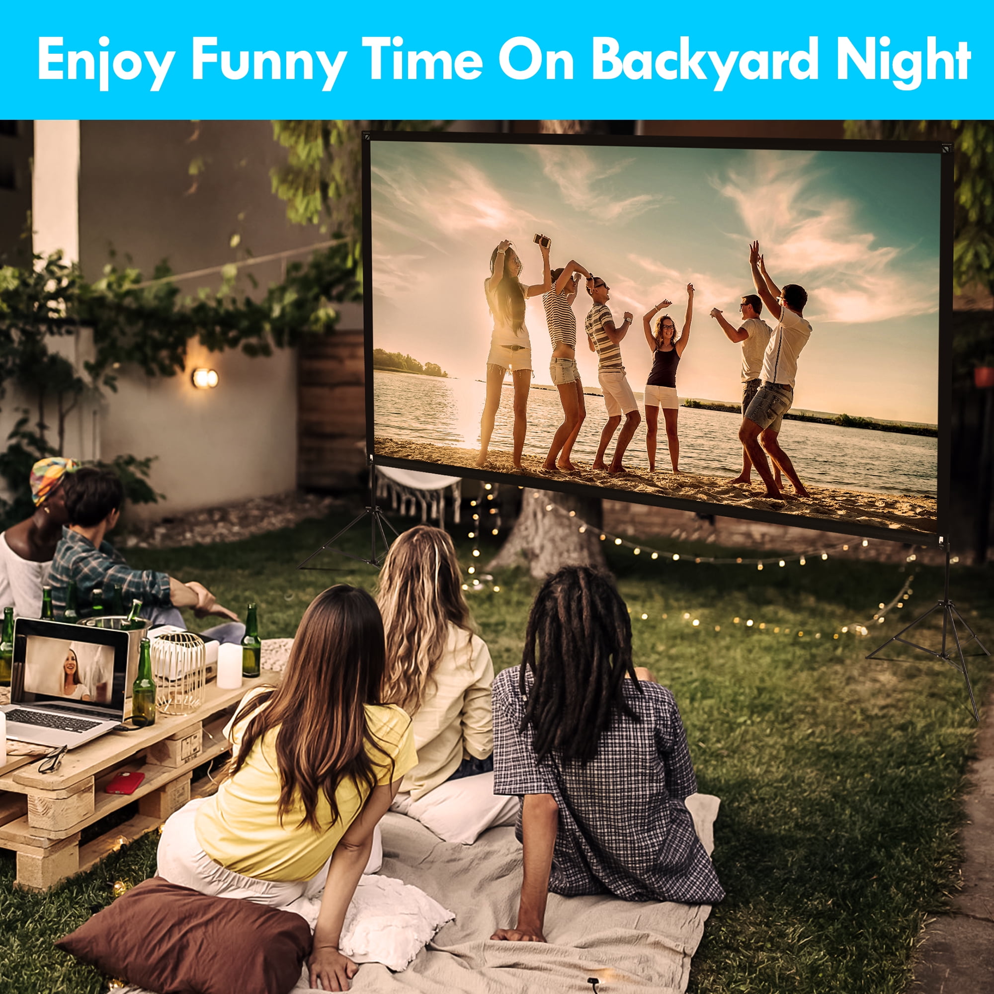 100" Projector Screen with Stand, Foldable Portable Movie Screen, 16:9 HD 4K Wrinkle-Free Indoor Outdoor Projector screens for Backyard Home Theater