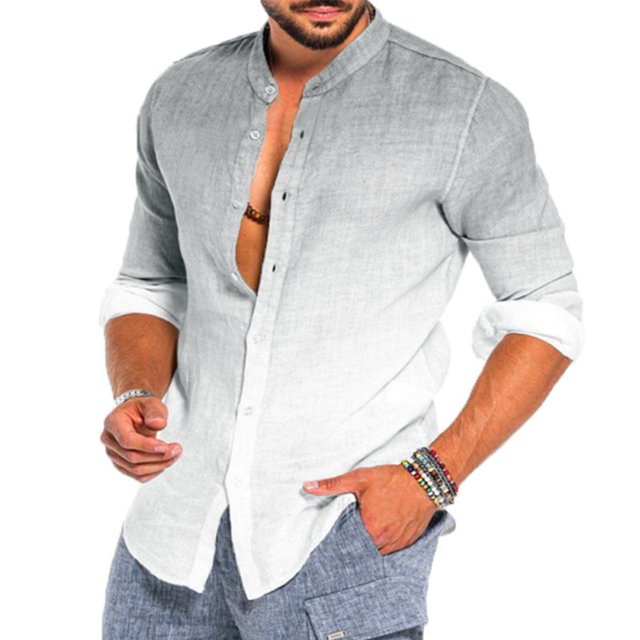 Men Casual Loose Gradient Shirt Long Sleeve Loose Blouse Button Down Shirts Tops