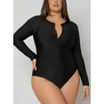 thumbnail image 1 of BeautyIn Women's Plus Size One Piece Swimsuit Zip Swimwear Solid Black Rash Guard, 1 of 6