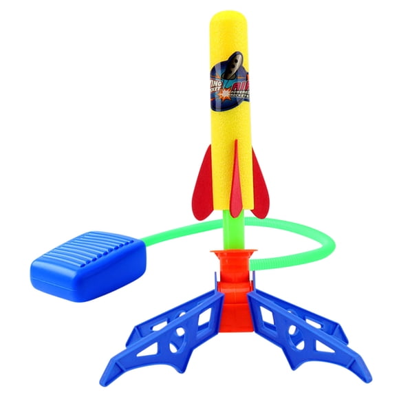 Yellow Foot Activated Flying Rocket Toy With Soft Foam Ammo Ideal For Parks Gardens And Beach Adventures For Young Explorers