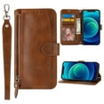 thumbnail image 1 of TECH CIRCLE Case for Samsung Galaxy A73 5G 6.7 inch,Luxury Leather Magnetic Flip Kickstand Shockproof Zipper Wallet Protective Cover with Hand Strap,Brown, 1 of 11