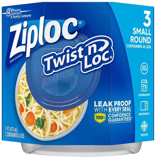 Ziploc Twist 'N Loc Containers, 16 oz. 3 Containers & 3 Lids Walmart