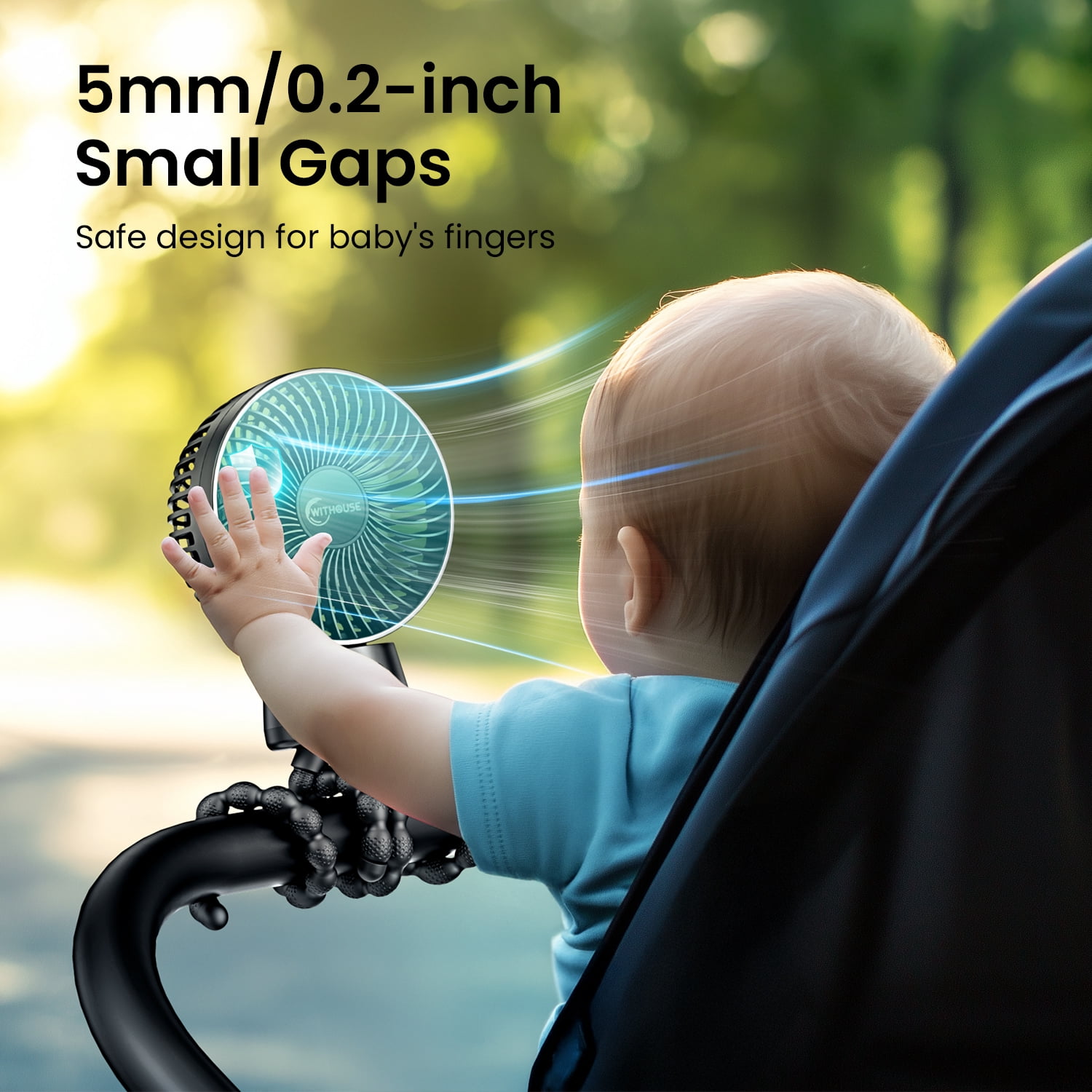 Stroller Fan with 90° Auto Oscillating, Extended Anti-Slip Detachable Tripod, Power Bank & LED Light, 3-Speed Quiet Cooling Clip On Fans for Baby Crib Car Seat Travel