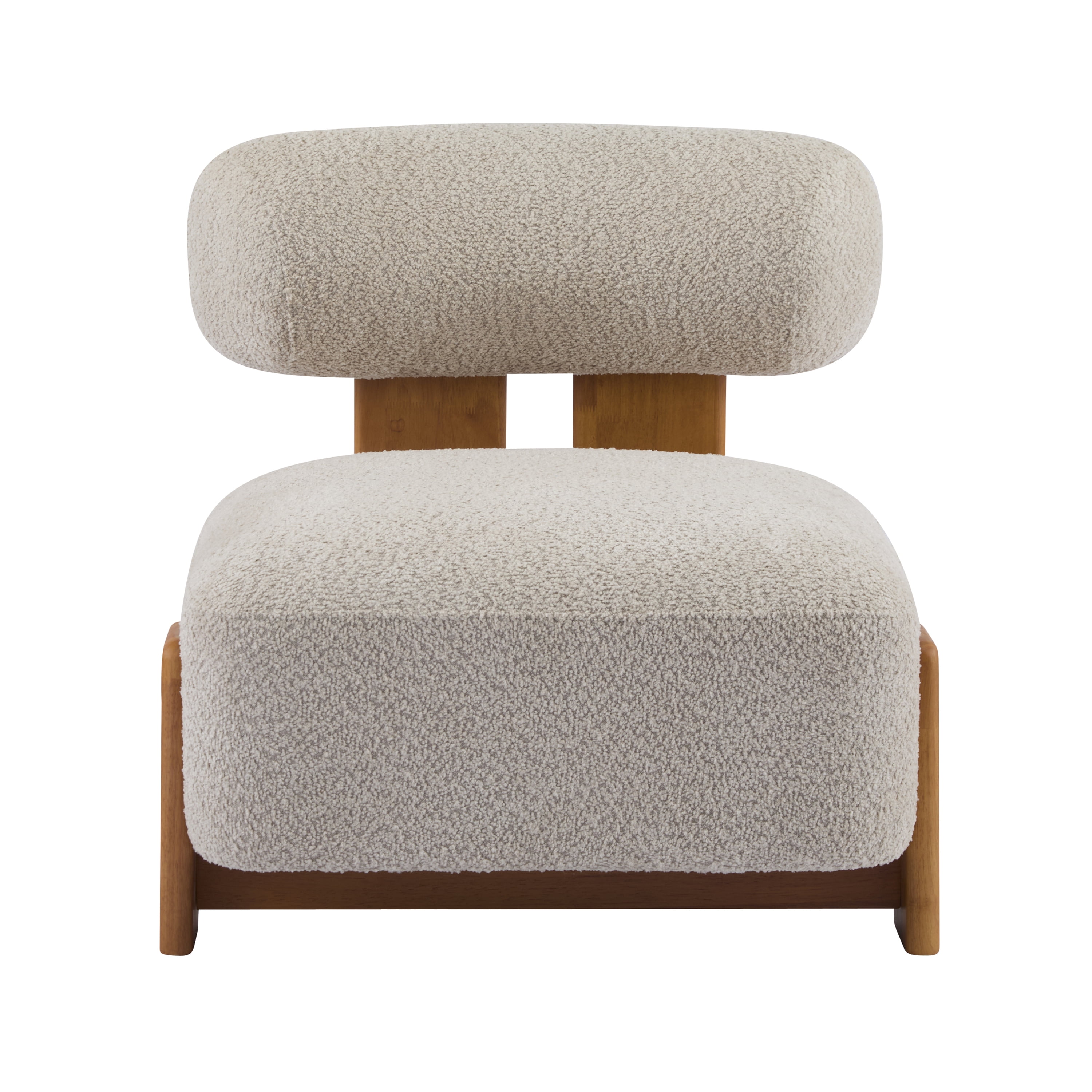 Boucle Lounge Chair 27.25 Inch, Solid Wood Frame with Rolled Backrest for Living Room Bedroom Office, Almond