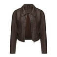 thumbnail image 3 of SWSMCLT Women's Short Moto Jacket Collared Slim Fit Crop Jackets Zip Up Motorcycle Coat Long Sleeve Suede Vegan Leather Fall Pockets Coffee 4, 3 of 5