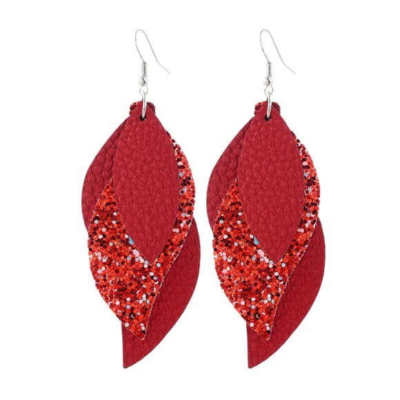 1 par de pendientes de lentejuelas de cuero gota de oreja de moda colgante de oreja de mujer joyería de oreja roja