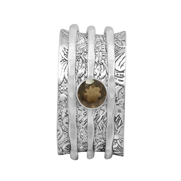 5MM Round Smoky Quartz 925 Silver Meditation Anxiety Men Women Spinner Ring