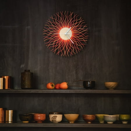 Ardeola - Radium Red - 16-Inch Analog Wall Clock with Quartz Movement and Bohemian Sunburst Design