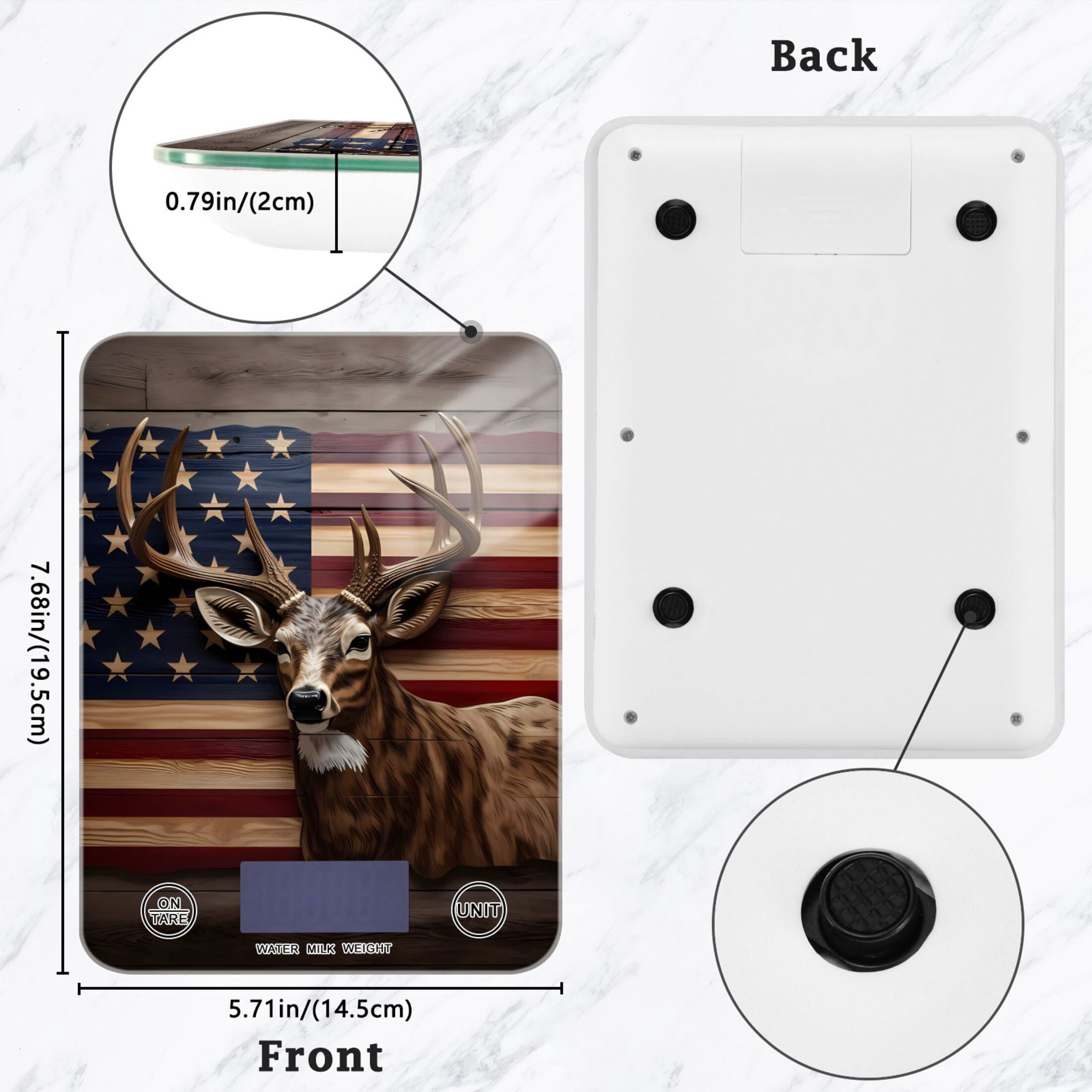 American Flag Deer Food Scale Digital Kitchen Scale Waterproof Tempered Glass Tare Function 11 lb for Baking Cooking Meal Prep