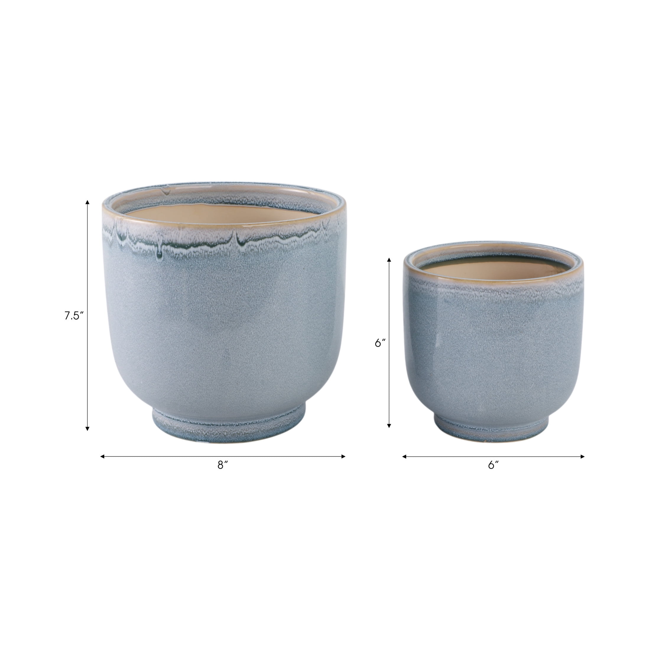 Elegant Glazed Ceramic Flower Pots for Home Decor - Planters for Living Room Decor, Patio, and Garden Styling - Decorative Pots for Plants for Indoor and Outdoor - Set of 2, 8", 6", Blue