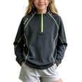 thumbnail image 3 of Amidoa Girls Half Zip Pullover Long Sleeve T Shirts Kids Mock Neck Casual Tops Black Size 14-15 Years, 3 of 9