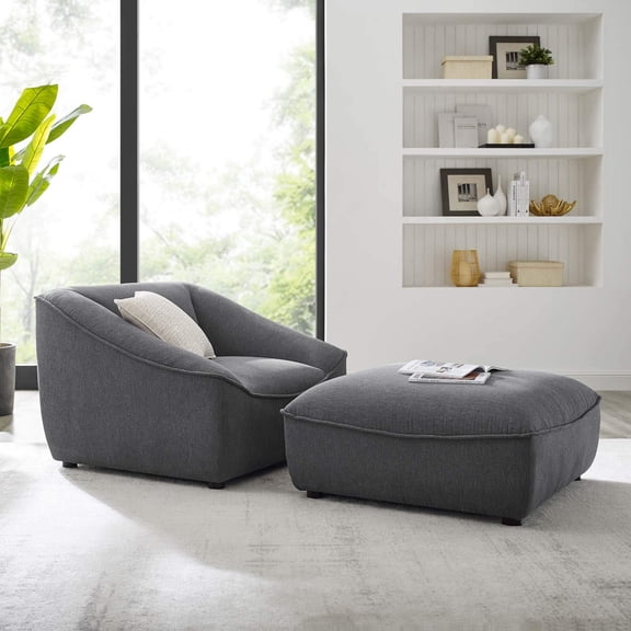 Modway Comprise 2-Piece Modern Fabric Living Room Set in Charcoal