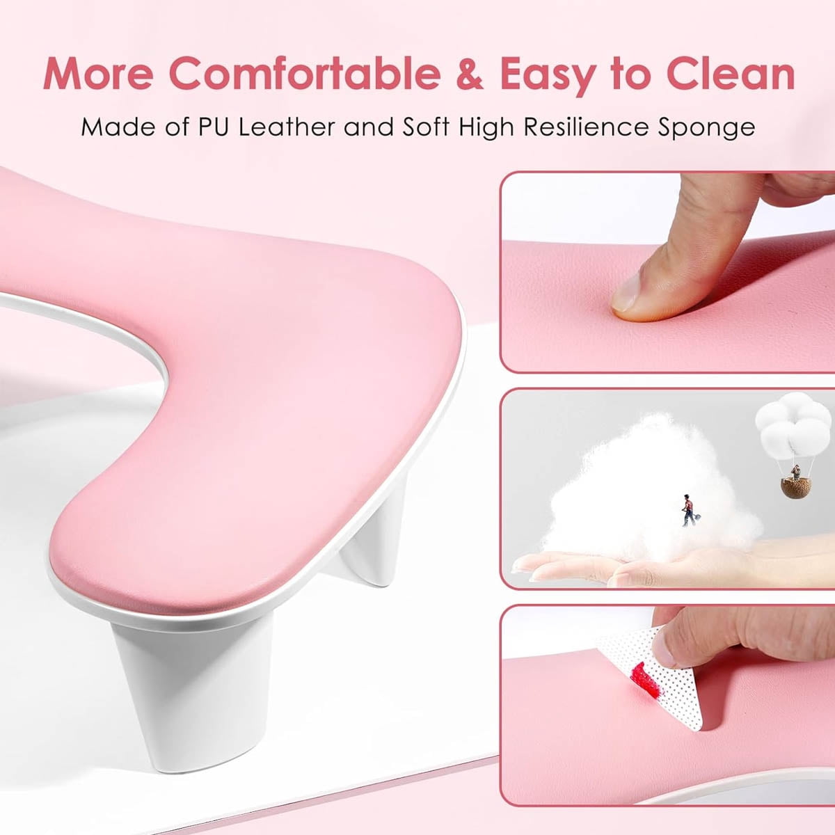 HechoVinen Arm Rest for Nails Tech,U-shaped Manicure Nail Arm Rest Stand ,Big Armrest Microfiber PU Leather Hand Rest Pillow for Acrylic Nail Cushion,Pink