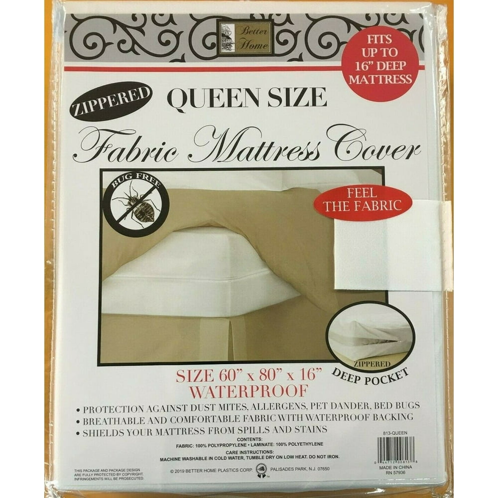 Extra Deep Zippered Fabric Mattress Cover, Protects Against Bed Bugs