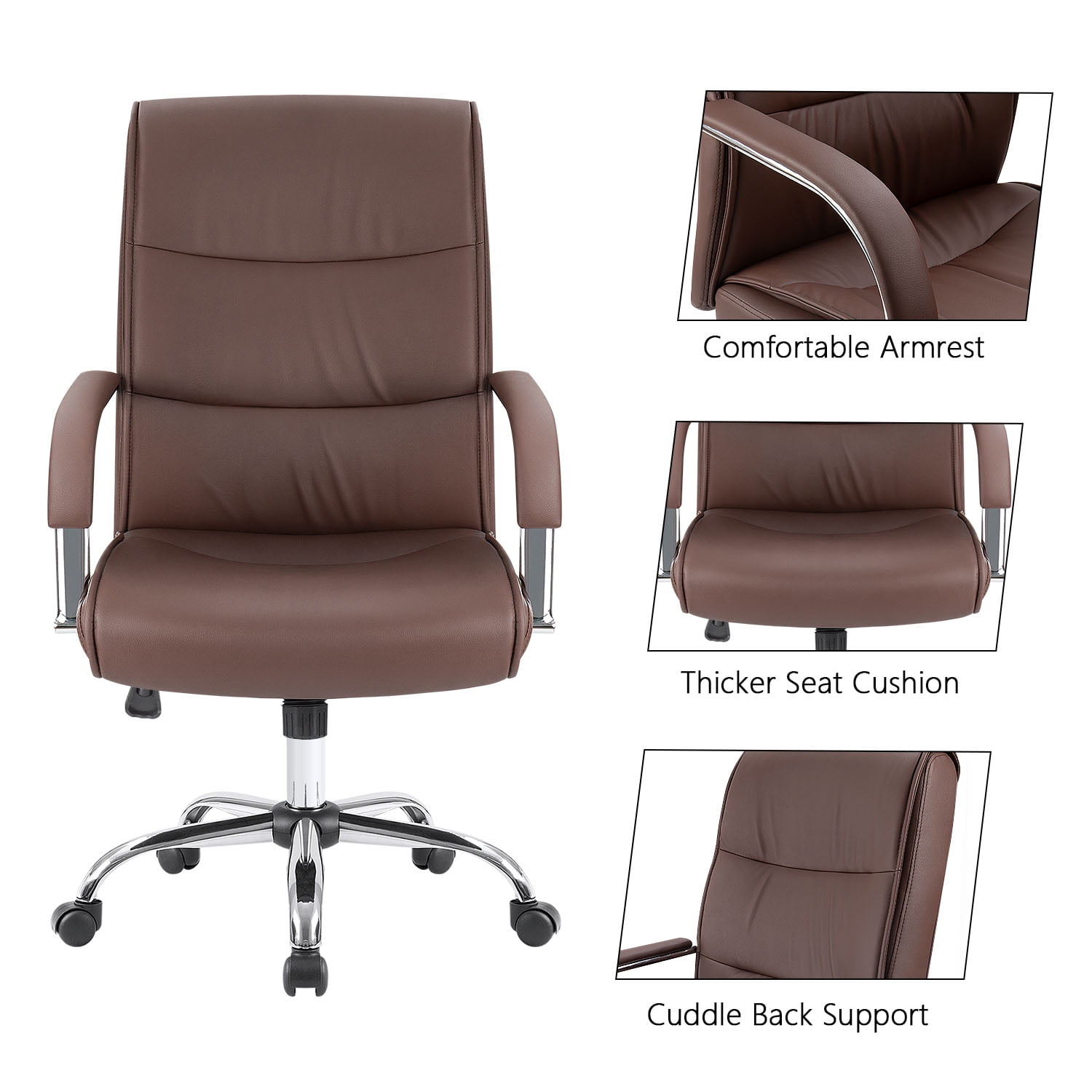 Lacoo Faux Leather High-Back Executive Ergonomic Office Desk Chair, Brown