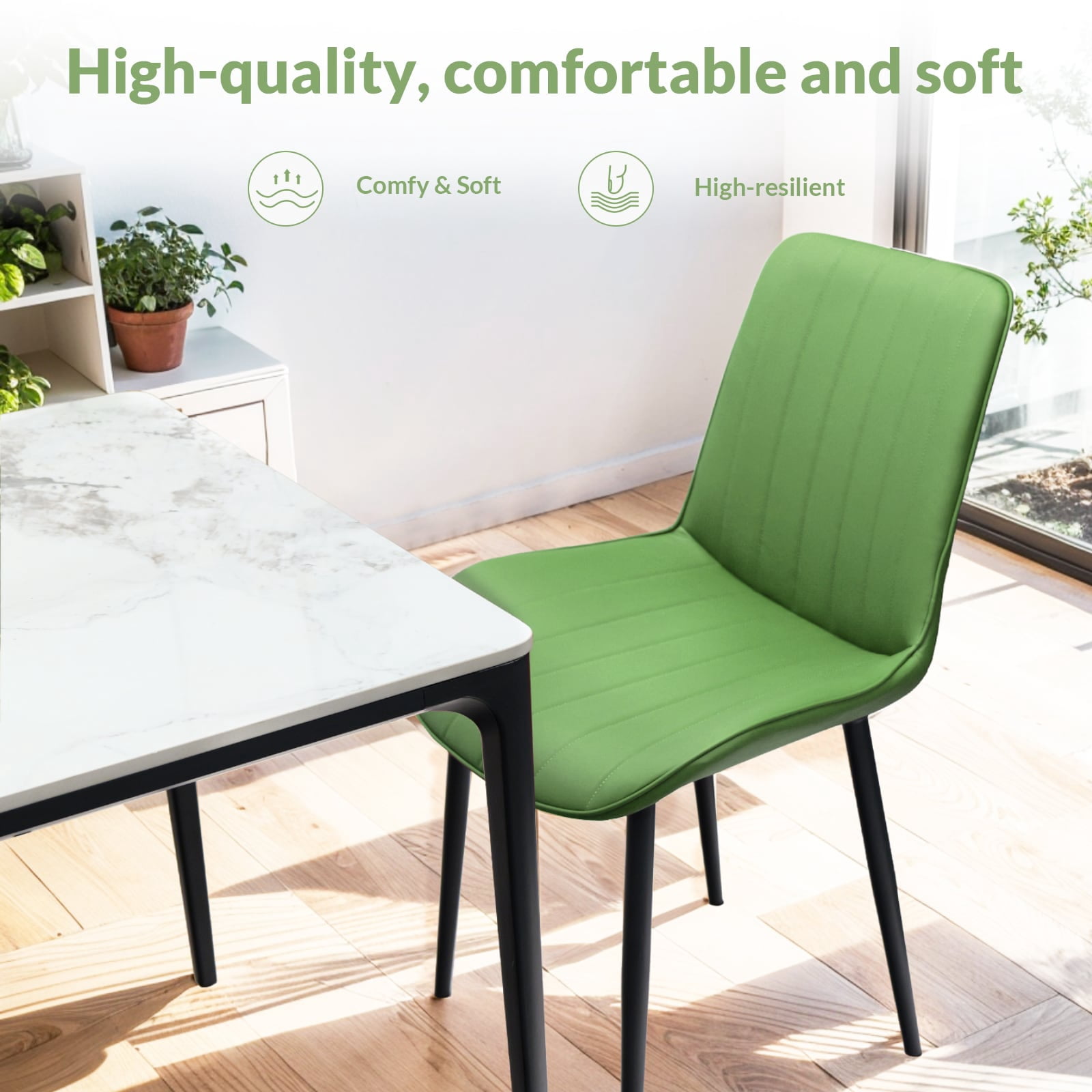 MAYEERTY Olive Green Red PU Leather Dining Chairs with Metal Legs, Wave Pattern Upholstered Armless Chair Set of 4 for Kitchen, Restaurant, Living, Meeting Room