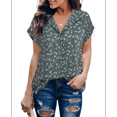 thumbnail image 1 of Blusa de Verano de Corta para Mujer, Elegante Túnica Informal de Negocios con Cuello de Solapa, Estampado Floral Verde XXL, 1 of 7