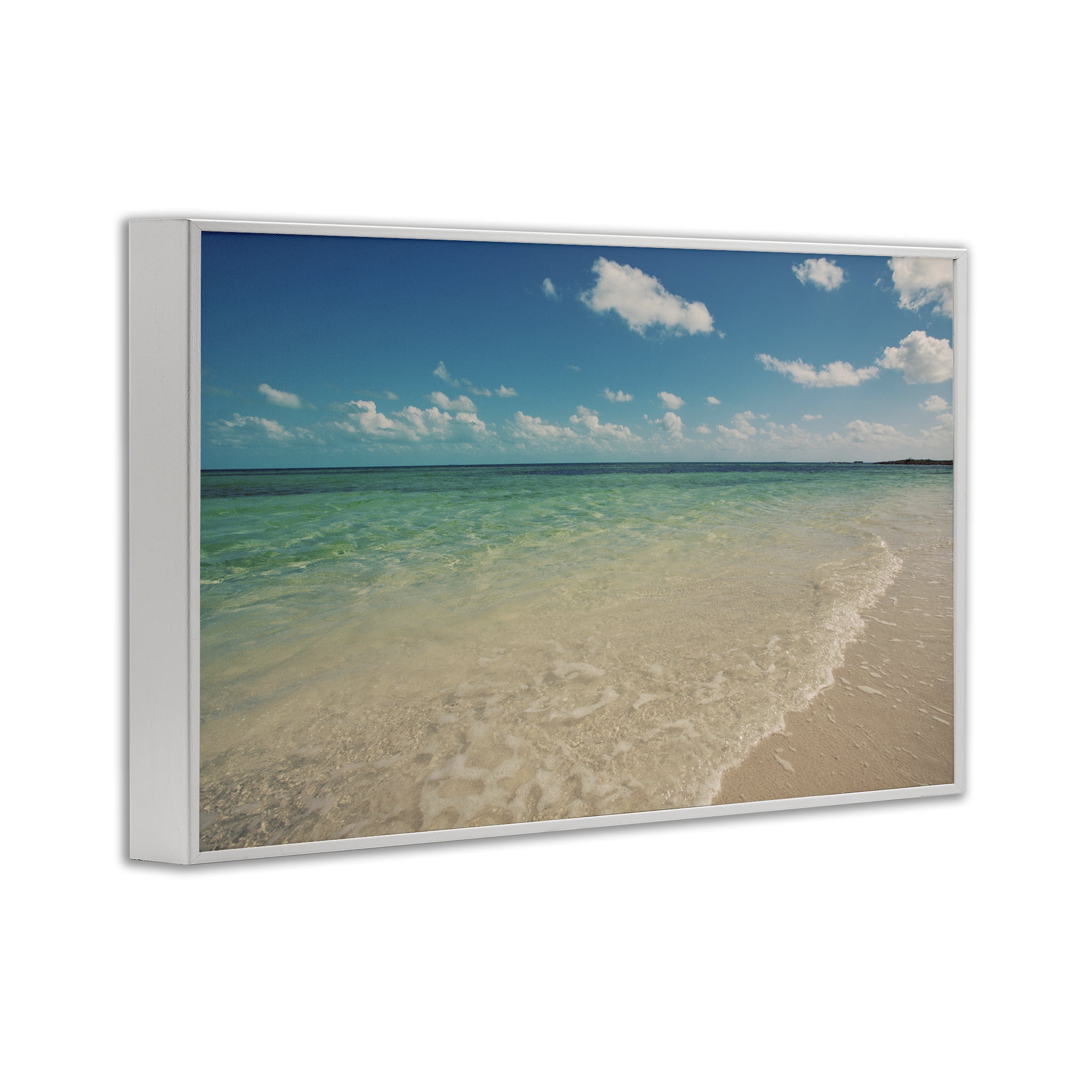 Stupell Industries Tranquil Coast Shore Coastal Photography White Framed Art Print Wall Art, 30 x 20