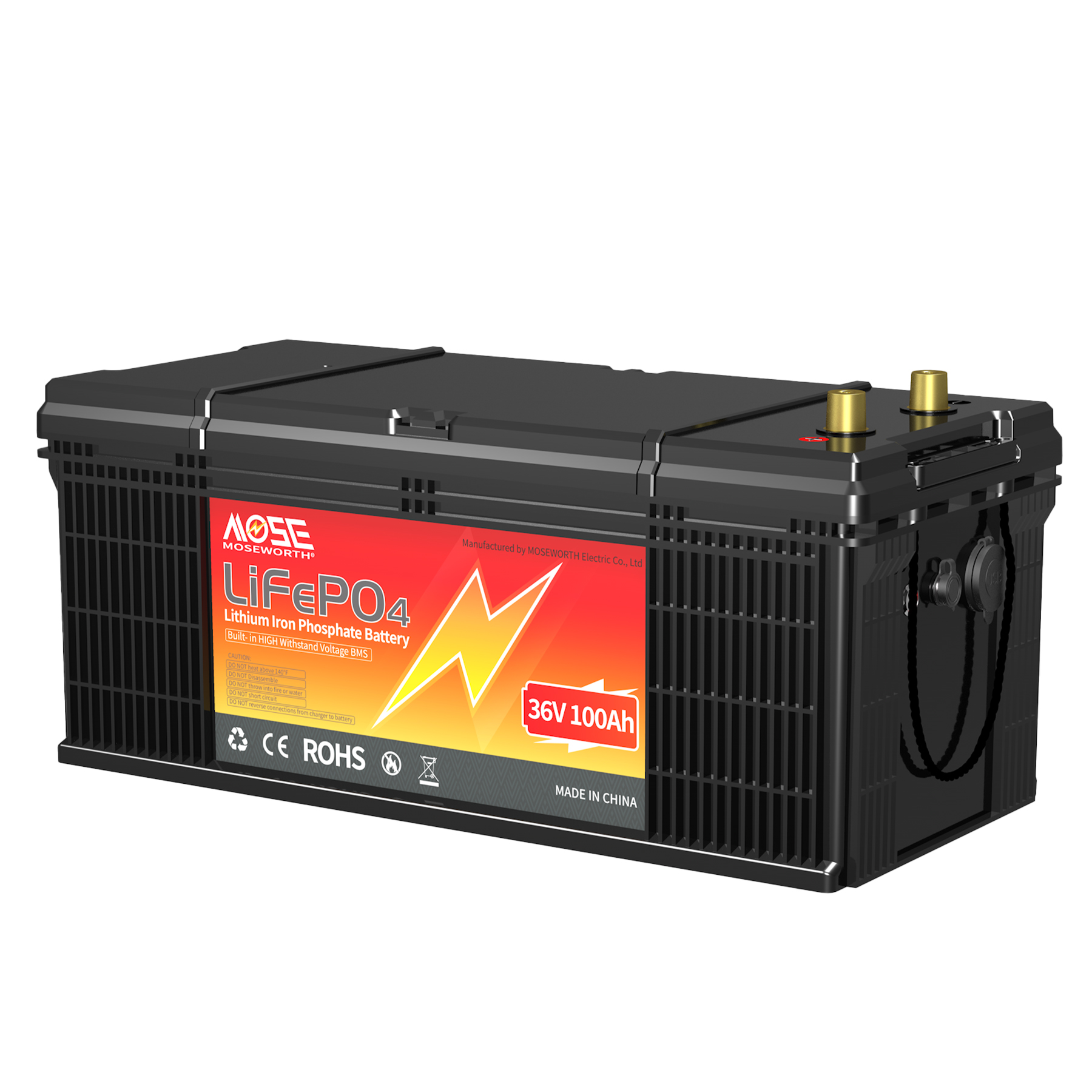 36V 100Ah LiFePO4 Battery,200A BMS,MOSEWORTH for Golf Carts,RV,Marine,Trolling Motor,Solar,Camping,Boat,15000+Deep Cycles Battery with a Charger
