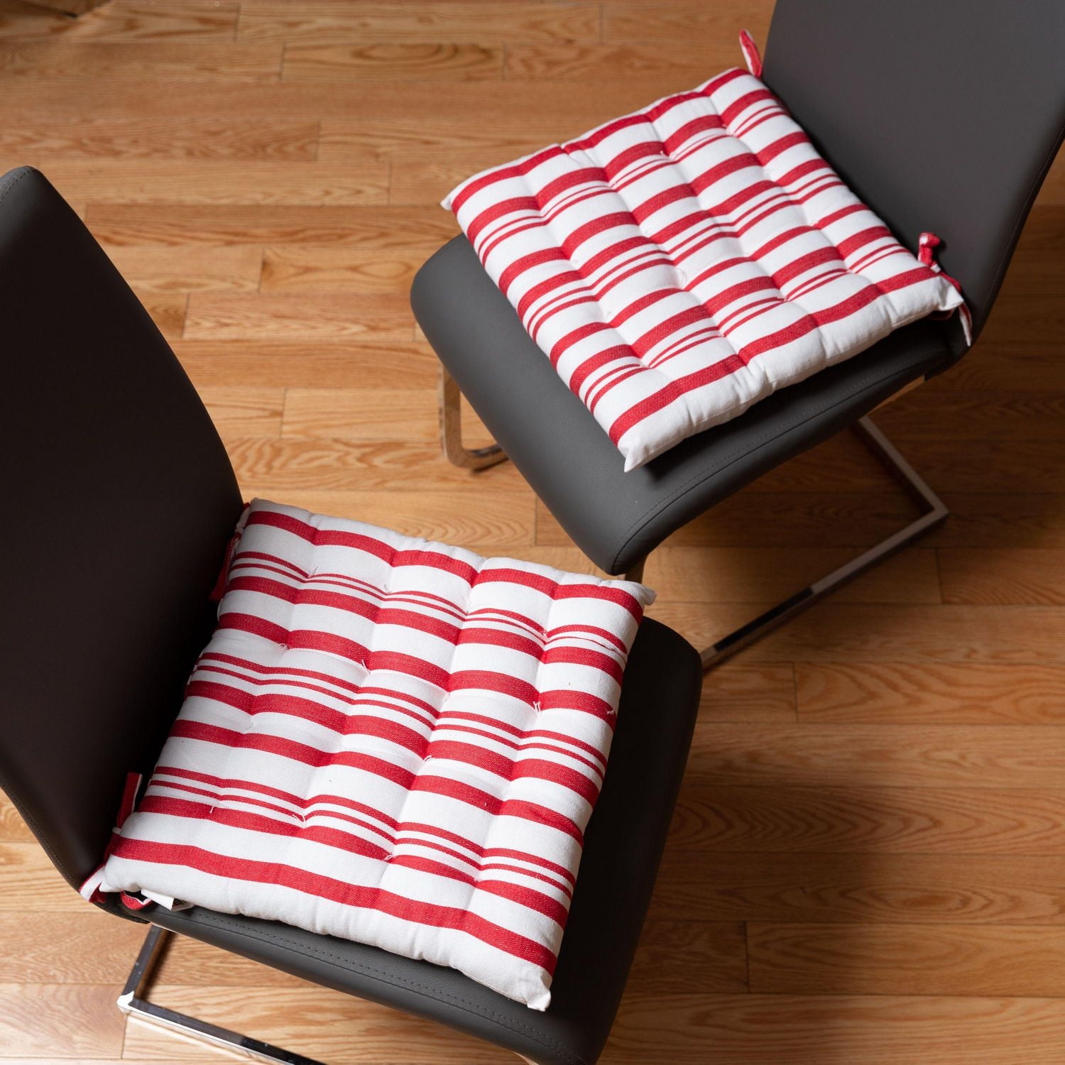 Fabstyles Broadway Stripe Chair Cushions Set of 4 Thick Outdoor Patio Chair Pads 16 x 16 Perfect for Dining, Kitchen, Office Tufted Durable Cotton Fabric Machine Washable