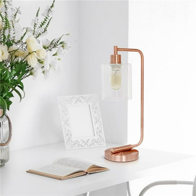 Lalia Home LHD-2003-RG Modern Iron Desk Lamp with Glass Shade, Rose Gold
