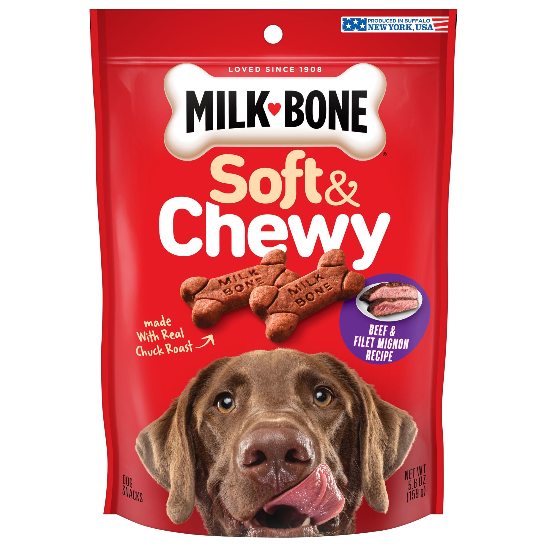 Milk Bone Soft & Chewy Dog Treats, Made with Real Beef & Filet Mignon, 5.6 Ounce Pouch