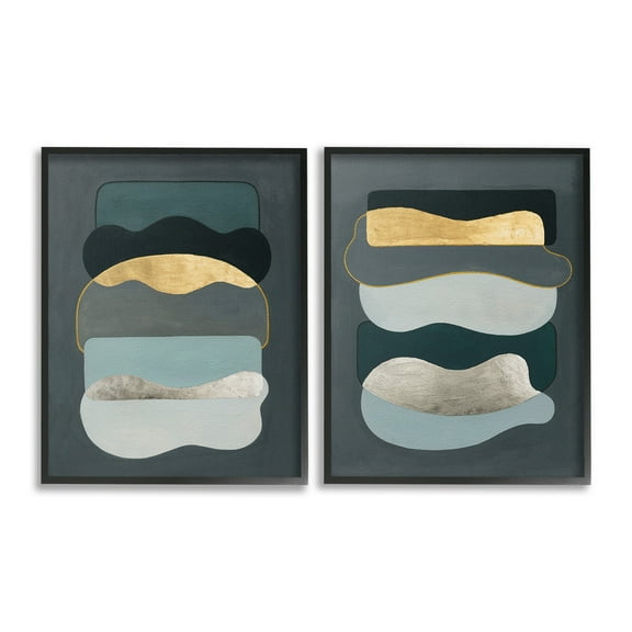 Stupell Industries Shapes with Glam Details Abstract Painting Black Framed Art Print Wall Art, 11 x 14, Set of 2