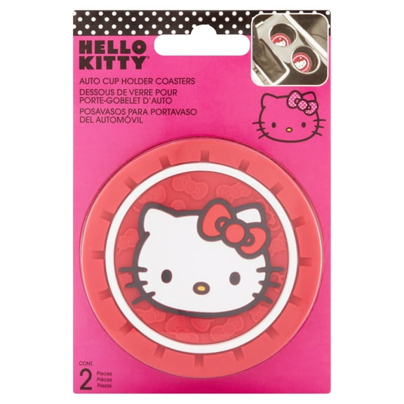 Plasticolor Hello Kitty Automotive Cup Holder Coasters, Pink, White, 2 Pack
