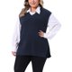 thumbnail image 4 of Chaleco de suéter de mujer plus size Agnes Orinda, tejido acanalado, cuello en V, sin mangas, con dobladillo dividido, blusa casual sin mangas 2X azul oscuro, 4 of 6