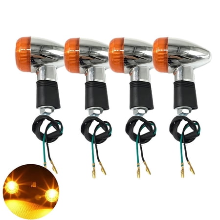 Universal 4pcs Motorcycle Turn Signals Chrome Bullet Front Rear Lights Compatible with Harley Honda Suzuki Yamaha Kawasaki Motorcycle Bobber Chopper