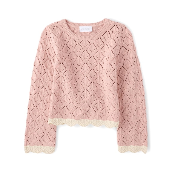 The Children's Place Girls Long Sleeve Scalloped Pointelle Sweater, Sizes XS-XXL
