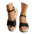 thumbnail image 3 of XIMIN Women's Open Toe Platform Trend Heeled Sandals Buckle Ankle Strap Espadrilles Orthopedic Wedge Sandals Wide Width Comfortable Walking Non Slip Bohemian Summer Beach Shoes, 3 of 8