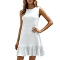 thumbnail image 2 of Fashion Summer Dress for Women Sleeveless Round Neck Casual Loose Fit Solid color Flowing hem Mid Dress for All Occasions Daily Date(White,M), 2 of 5