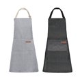 thumbnail image 1 of Tosewever 2 delantales de cocina de mezcla de algodón y poliéster, delantales ajustables con 2 bolsillos para mujeres, hombres, chef (rayas azul marino/negro 2), 1 of 5