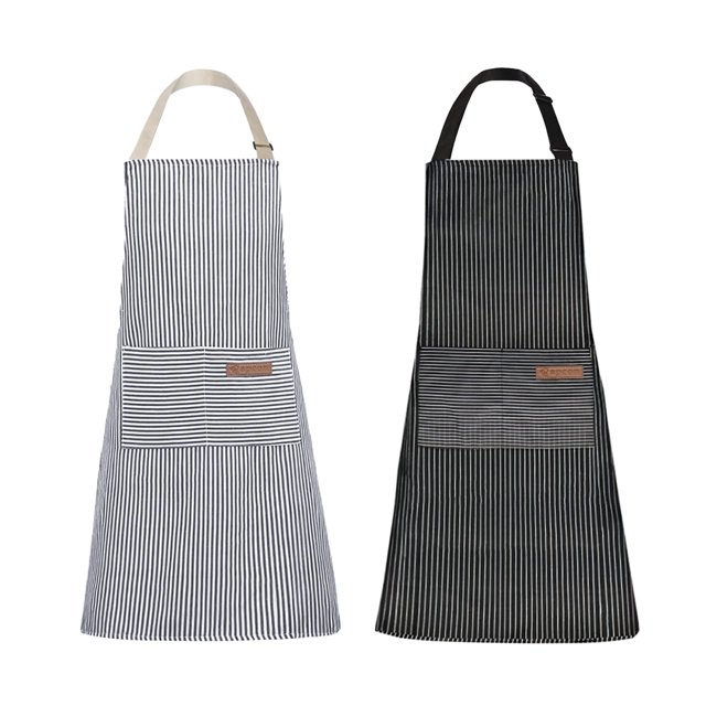 Tosewever 2 delantales de cocina de mezcla de algodón y poliéster, delantales ajustables con 2 bolsillos para mujeres, hombres, chef (rayas azul marino/negro 2)