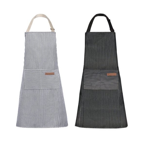 Tosewever 2 delantales de cocina de mezcla de algodón y poliéster, delantales ajustables con 2 bolsillos para mujeres, hombres, chef (rayas azul marino/negro 2)