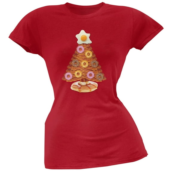 Breakfast Bacon And Eggs Christmas Tree Red Soft Juniors T-Shirt