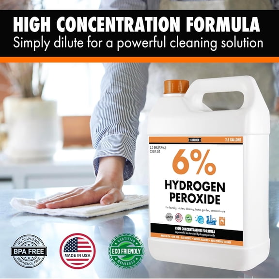 6 Percent Hydrogen Peroxide, , Home, Kitchen, Bath Cleaner, Laundry, Whitening, 2.5 Gallons