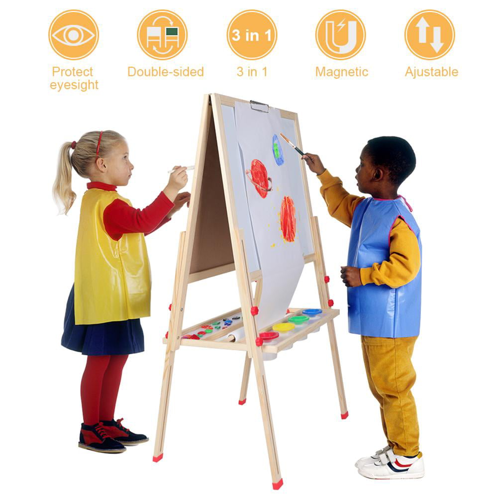 Dripex Kids Art Easel with Paper Roll, Double Sided Toddler Childrens Easel  Chalkboard and Magnetic Dry Erase Board for Kid Painting and Drawing