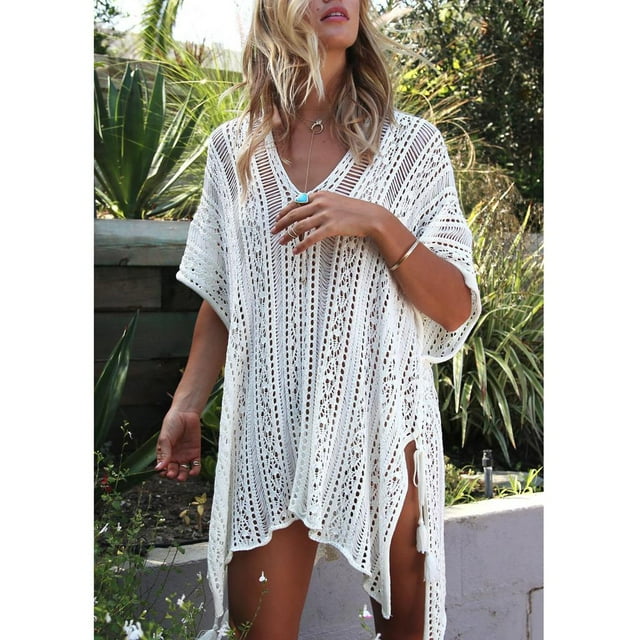 de encubrimiento de playa con cuello en mujer Encubrimientos de Minivestido de malla Blanco Hugo Vestido de playa con cuello en V