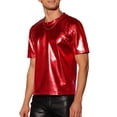 thumbnail image 4 of Camiseta metálica de hombre INSPIRE CHIC, cuello redondo, mangas cortas, brillante, para fiesta y discoteca, talla XL, roja, 4 of 7