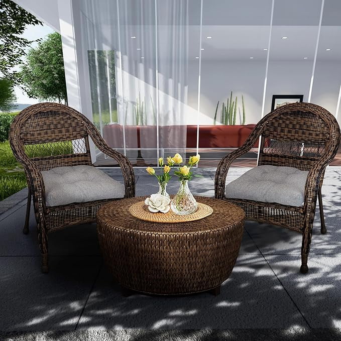 Klear Vu Outdoor 19 x 18 Chair Cushions for Patio Furniture, U-Shaped Seat Pads with Ties, Premium Woven Fabric, Water-Repellent, Chemical-Free, Gray, 2 Count